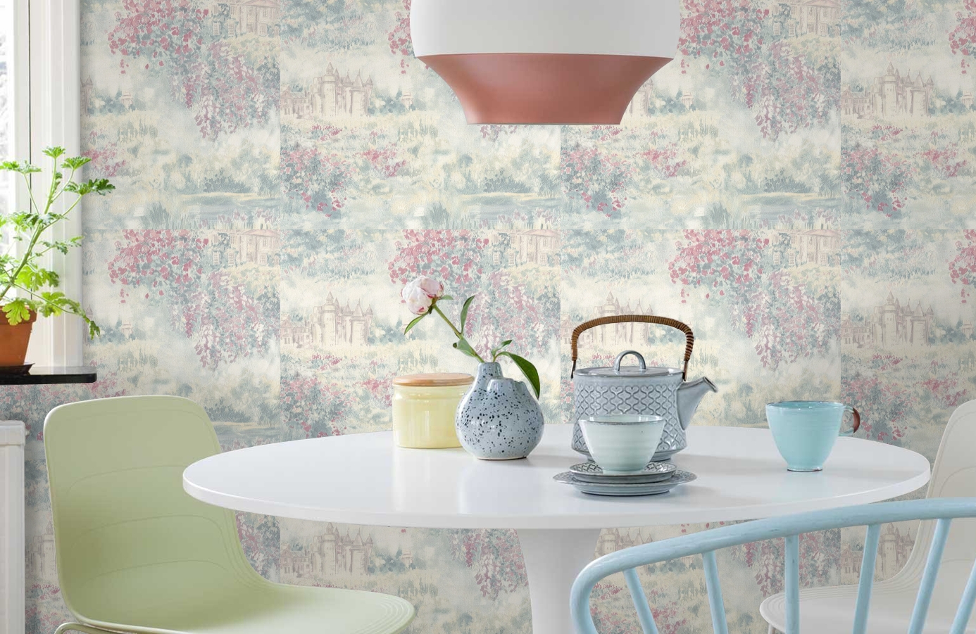 Обои 7084-04 фото в интерьере кухни