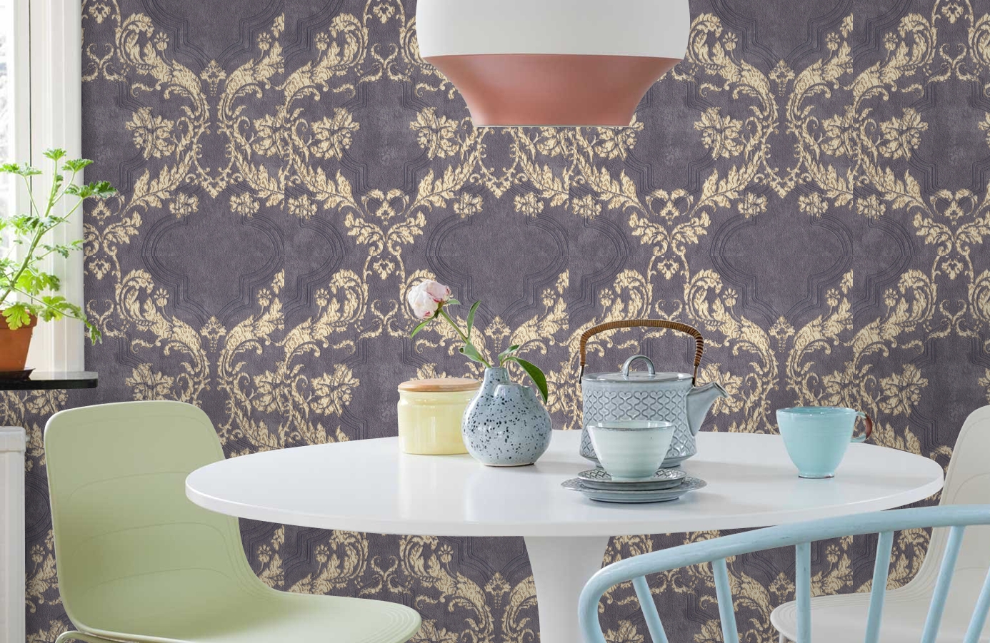 Обои 7090-22 фото в интерьере кухни