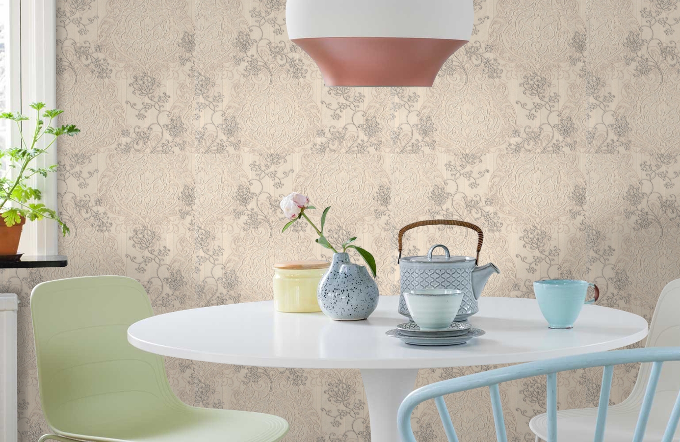 Обои 7102-21 фото в интерьере кухни