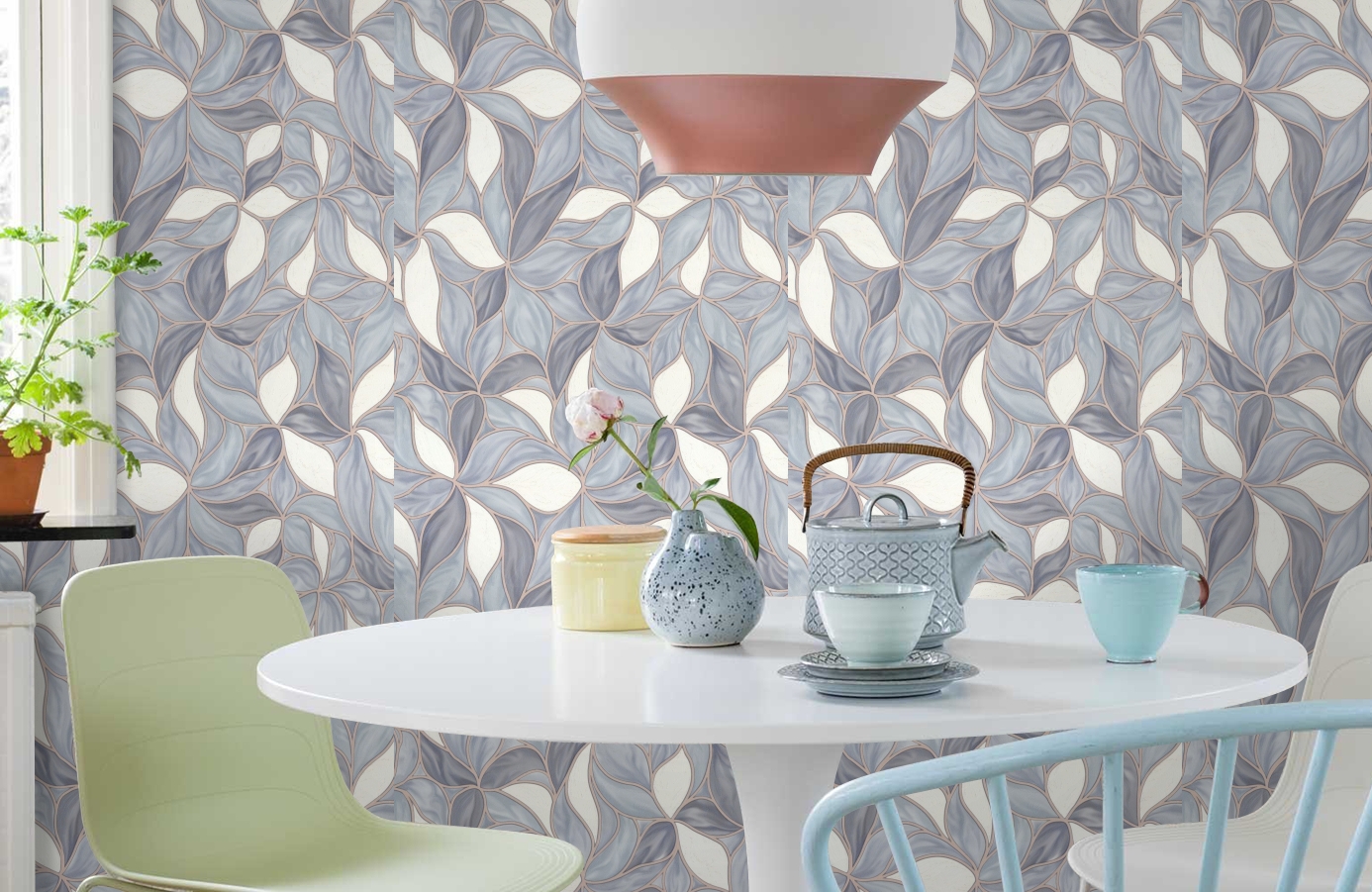 Обои 7144-03 фото в интерьере кухни