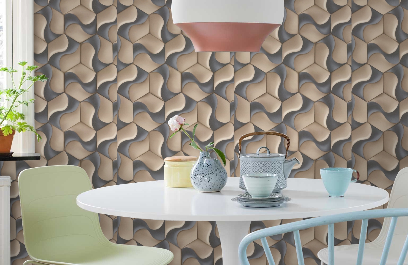 Обои 7153-16 фото в интерьере кухни