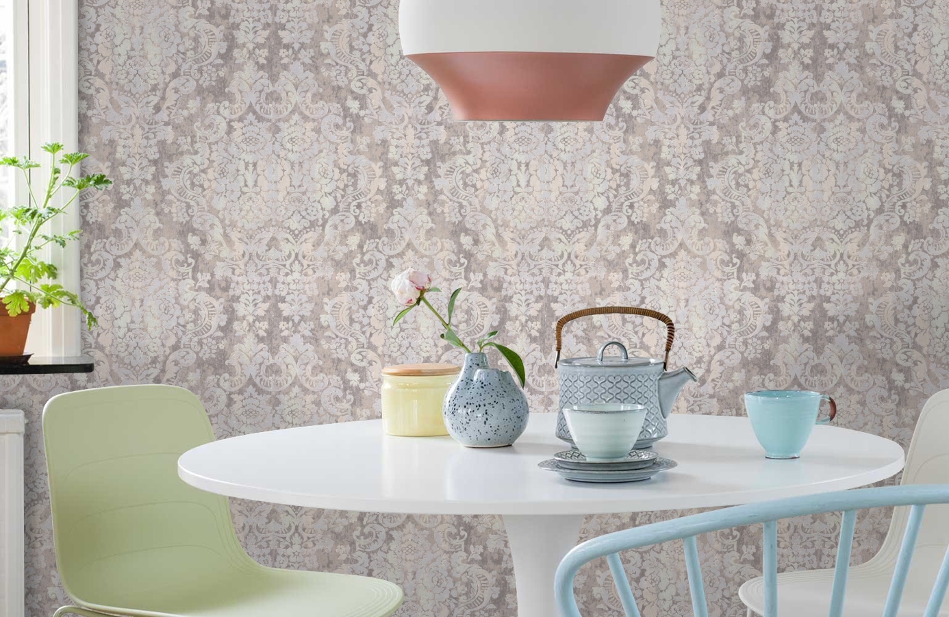 Обои 10443-02 фото в интерьере кухни