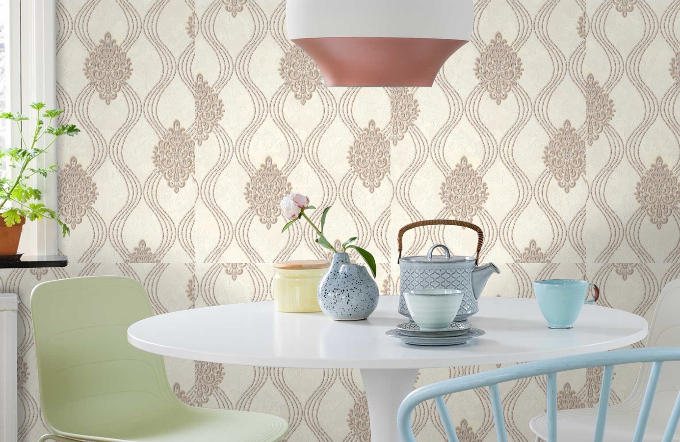 Обои 8017-01 фото в интерьере кухни