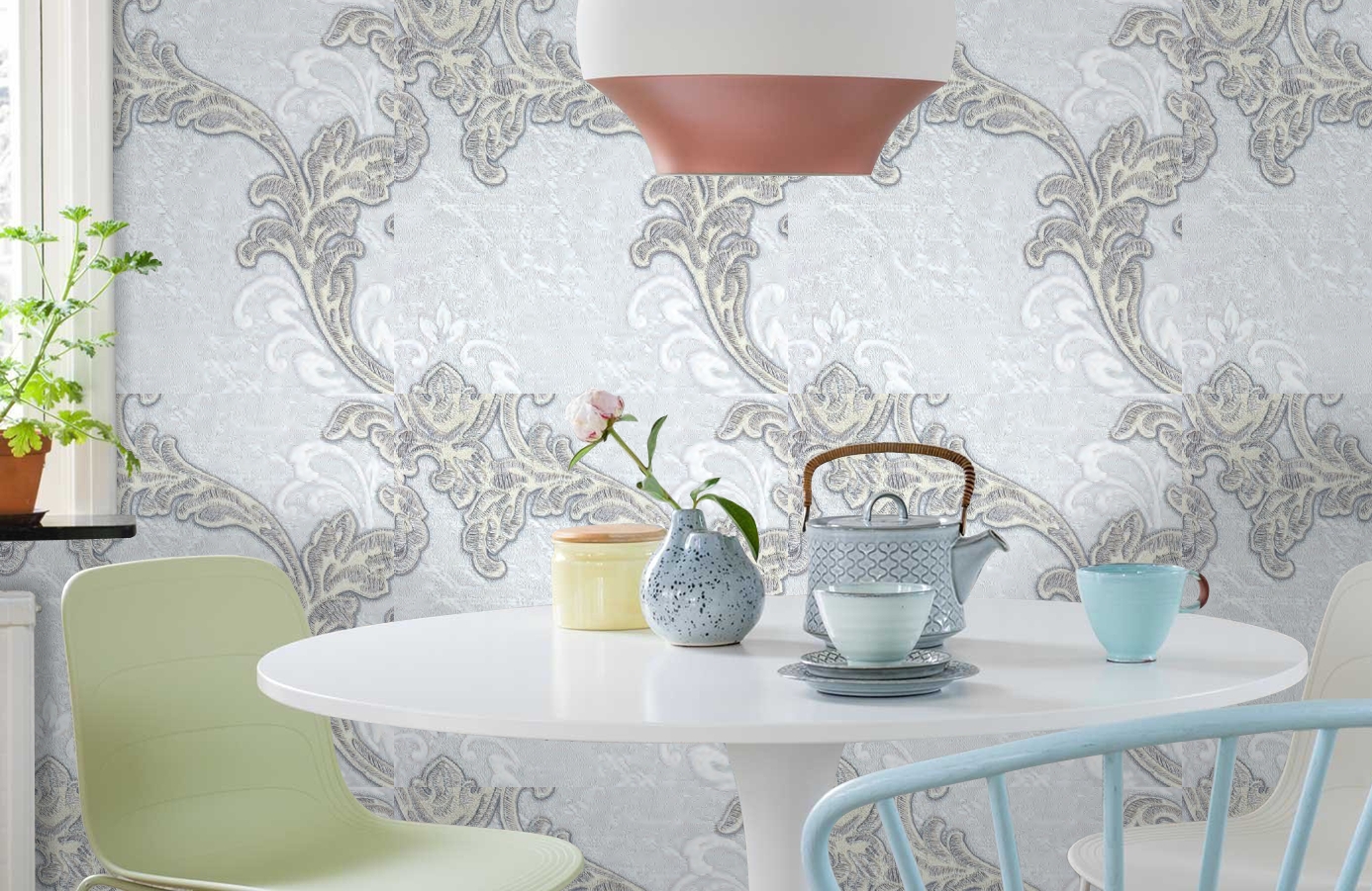 Обои 10017-07 фото в интерьере кухни