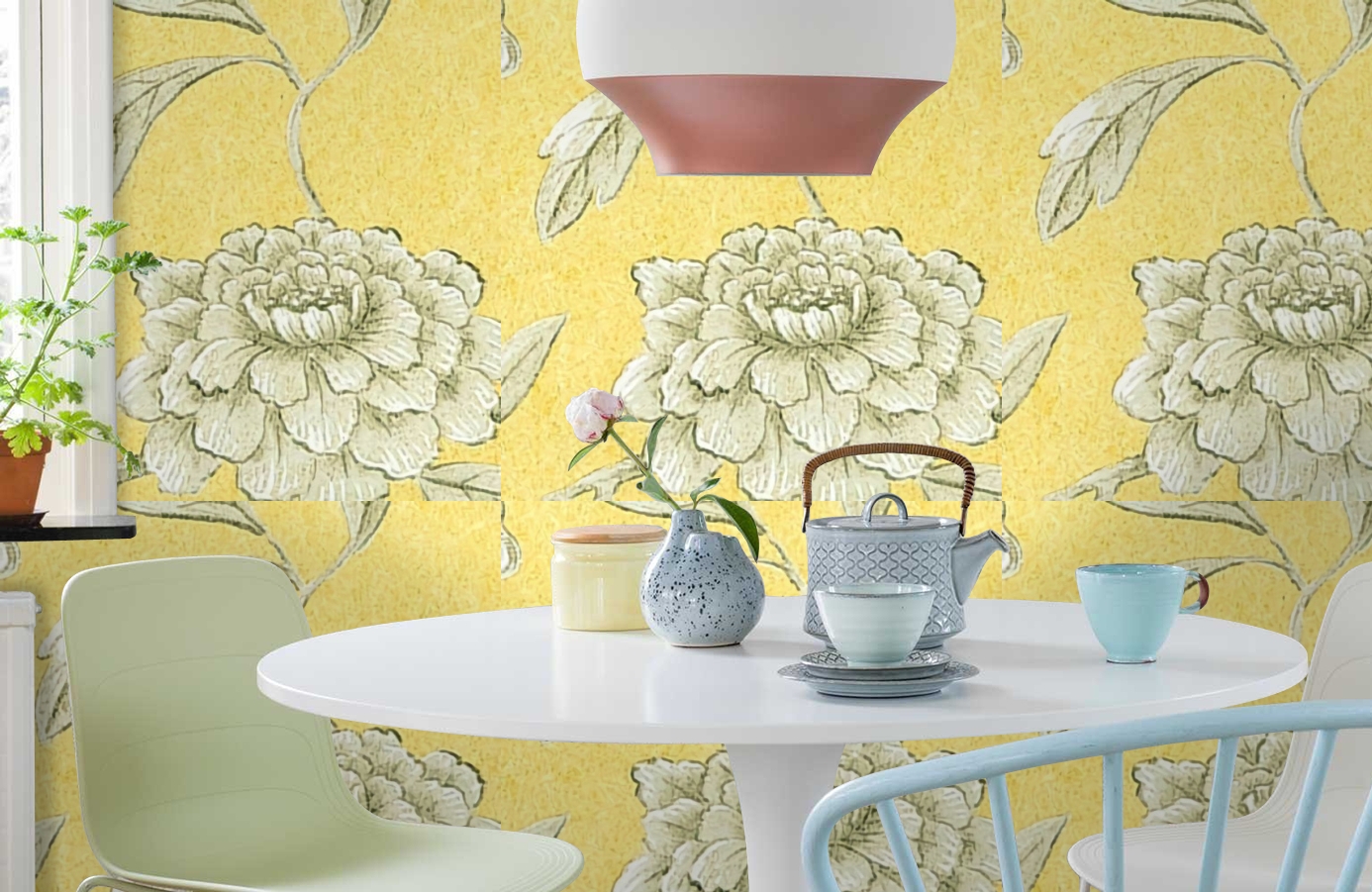 Обои Jasperpeony-Georgianyello фото в интерьере кухни