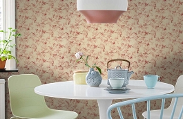 Обои Aviary Toile Rouge Fabric фото в интерьере кухни превью