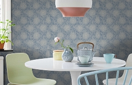 Обои Tournesal Bleu Fabric фото в интерьере кухни превью