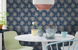 Обои Tournesal Indigo Fabric фото в интерьере кухни превью