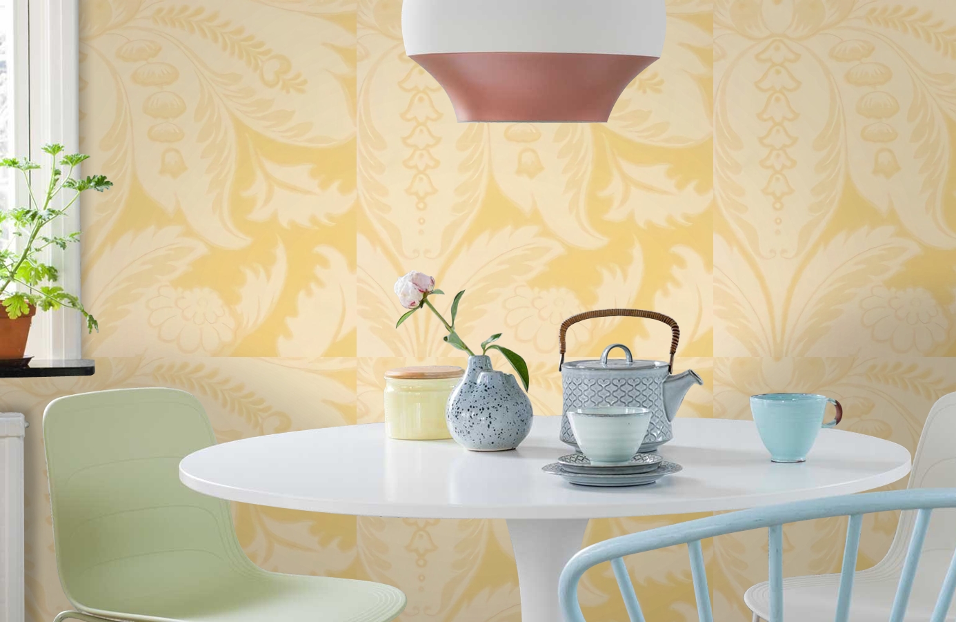 Обои Venetiandamask-Corn-Wpcw9 фото в интерьере кухни