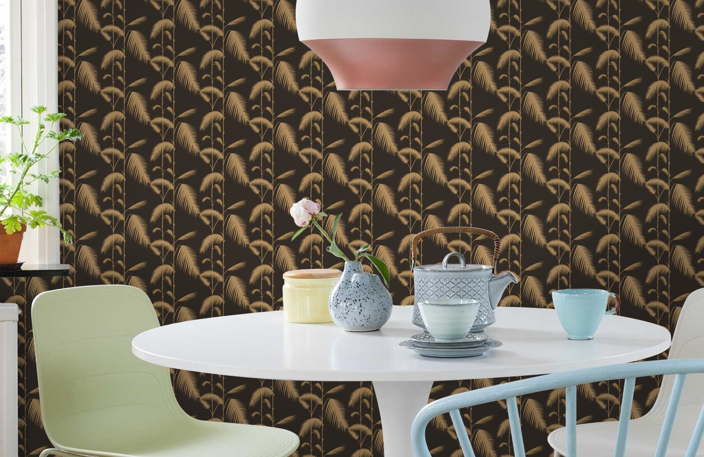 Обои 66-2014 фото в интерьере кухни