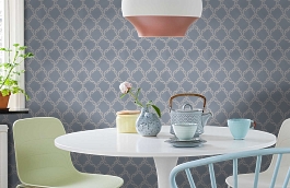 Обои Madeleine Bleu фото в интерьере кухни превью