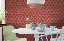 Обои Madeleine Rouge фото в интерьере кухни превью