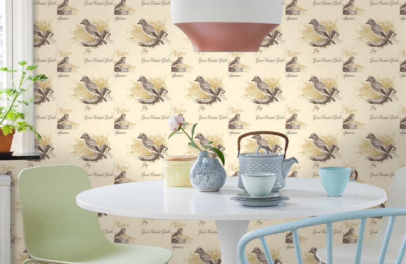 Обои Bewickbirds-Gorse-Wpcw116 фото в интерьере кухни