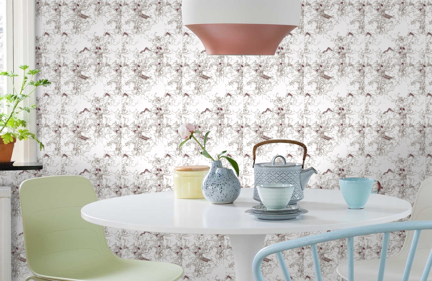 Обои 1980-1 фото в интерьере кухни