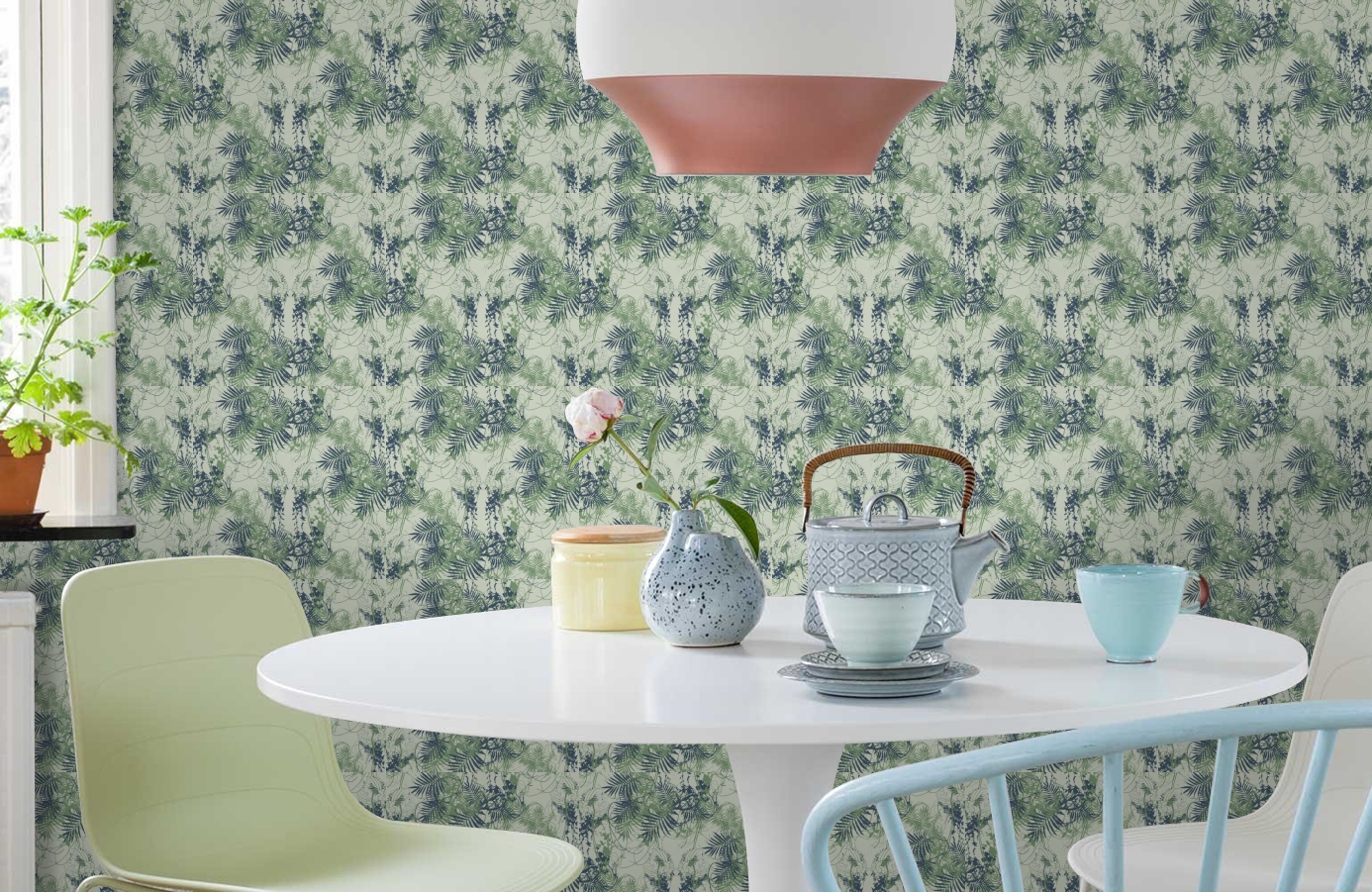 Обои 1983-4 фото в интерьере кухни