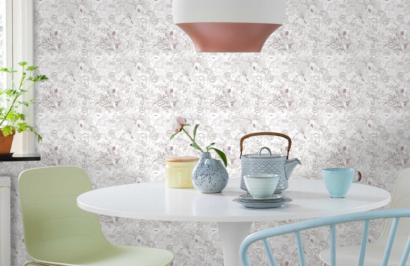 Обои 1984-2 фото в интерьере кухни