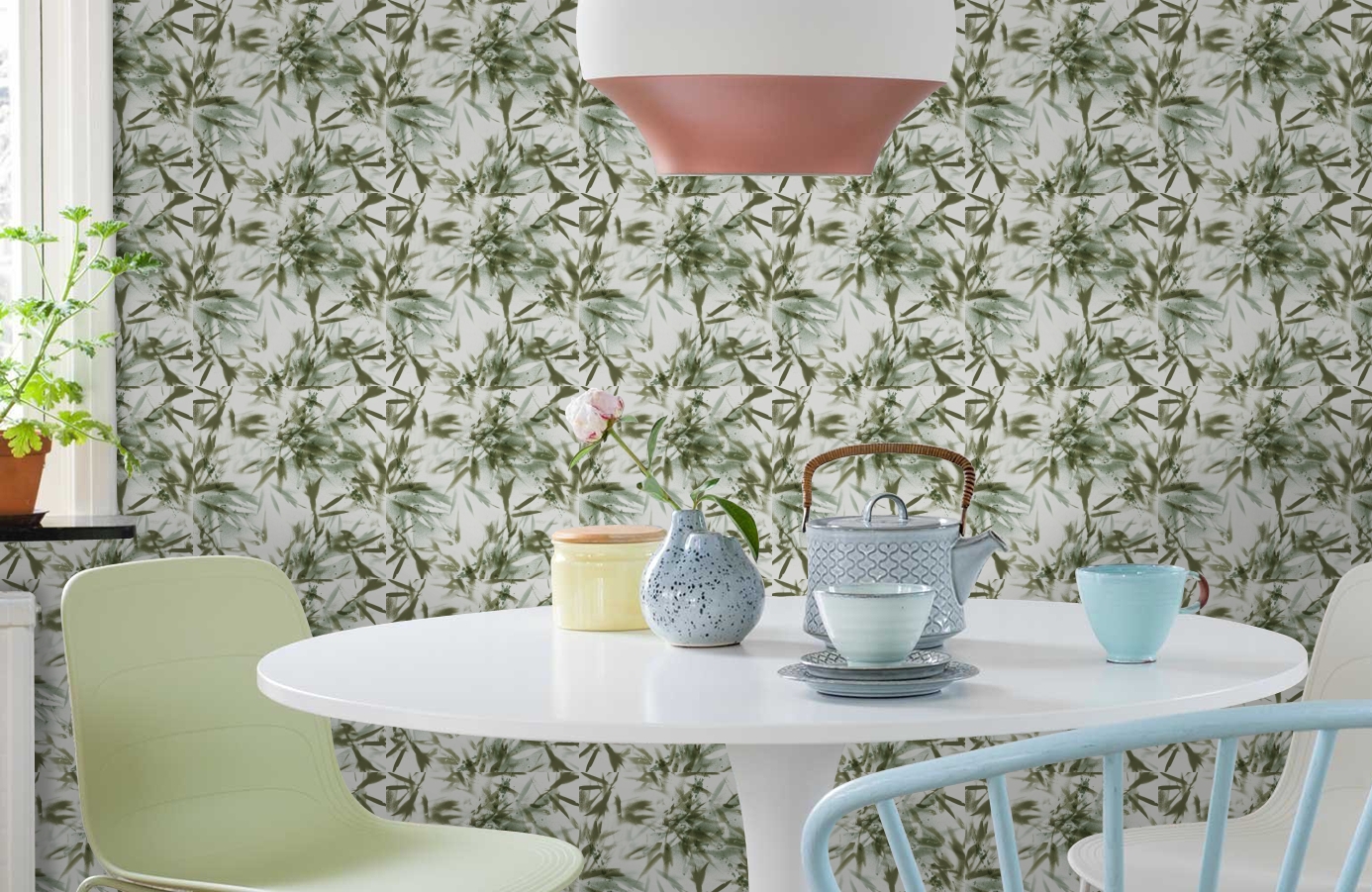 Обои 1985-2 фото в интерьере кухни