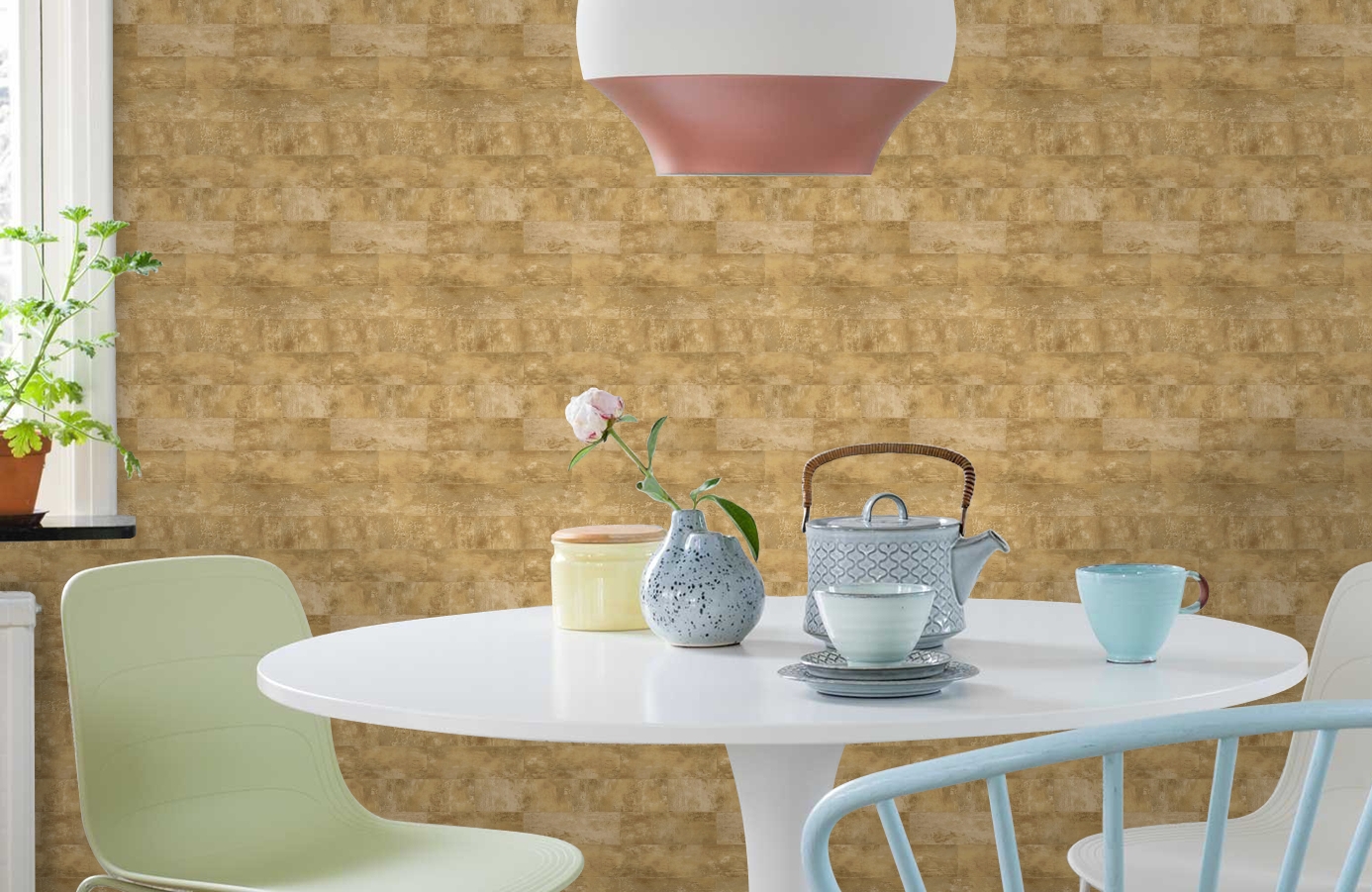 Обои HE50501 фото в интерьере кухни