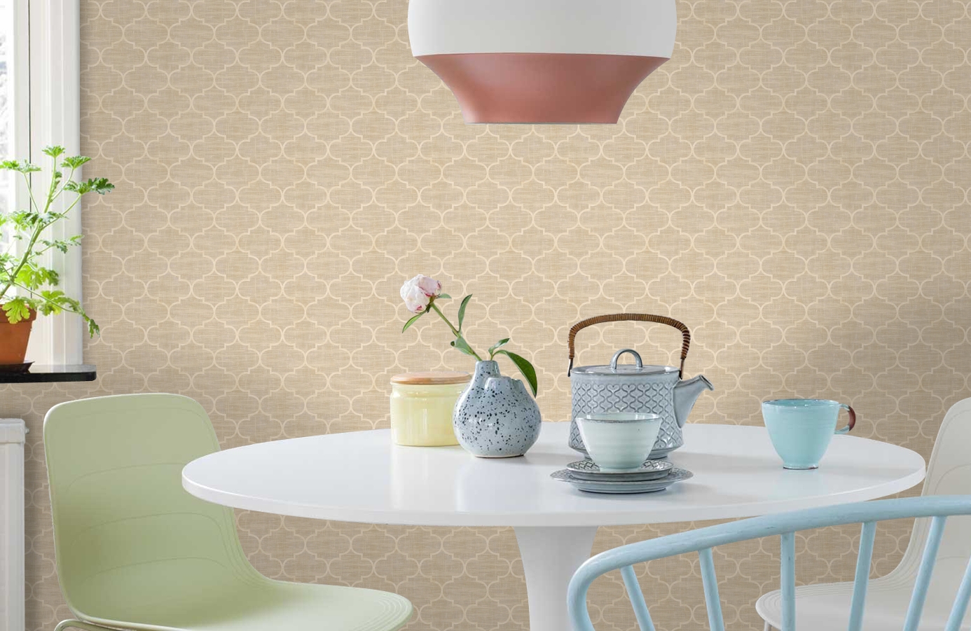 Обои HE51006 фото в интерьере кухни