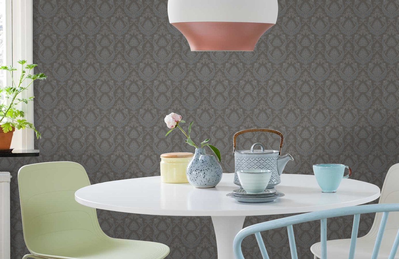 Обои 2667-43 фото в интерьере кухни