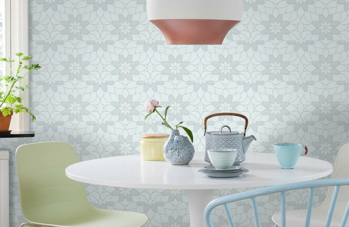 Обои 3617-14 фото в интерьере кухни