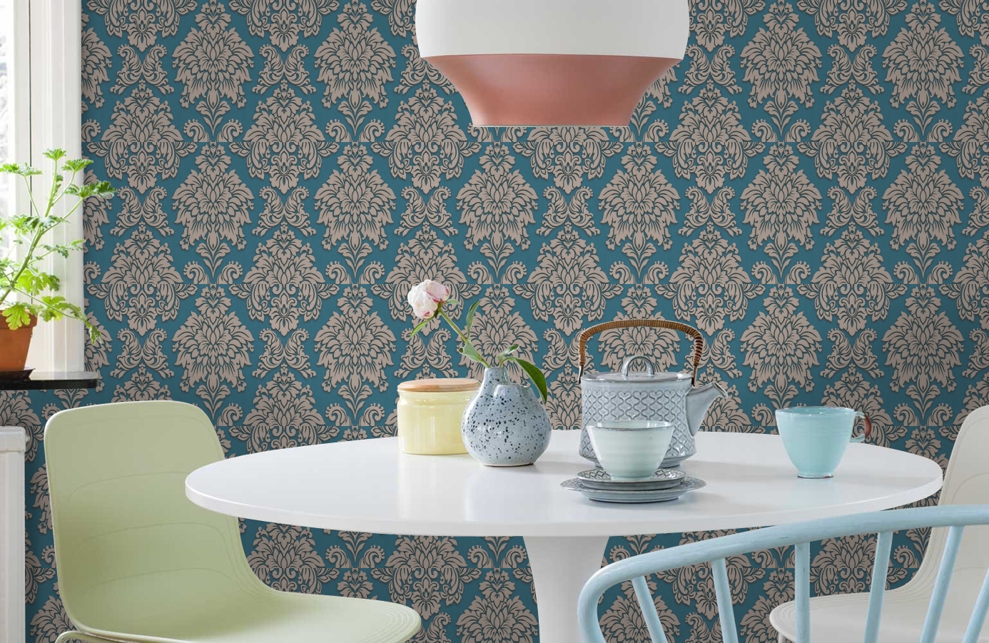 Обои 36898-5 фото в интерьере кухни