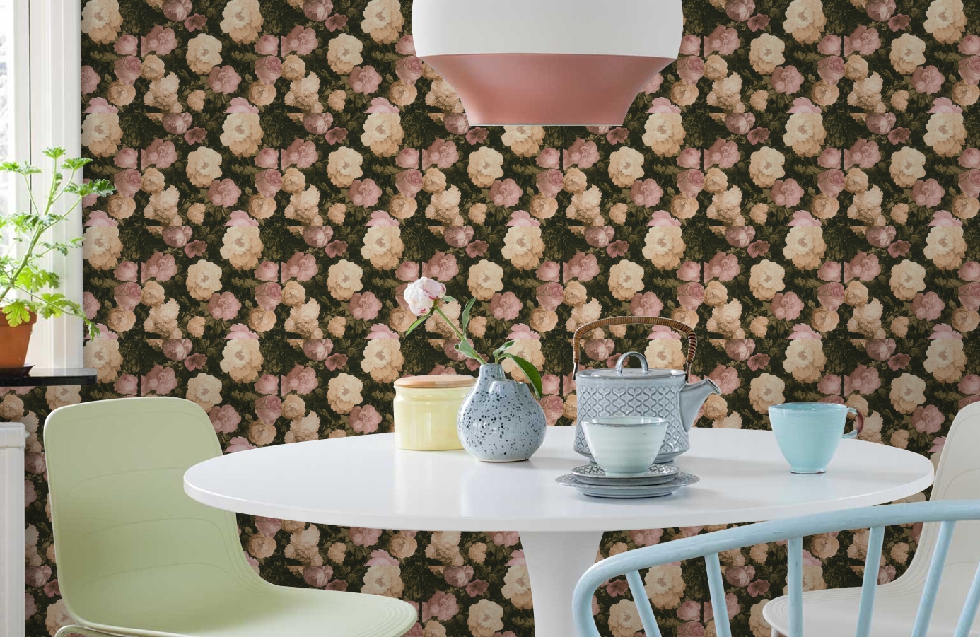 Обои 37650-1 фото в интерьере кухни