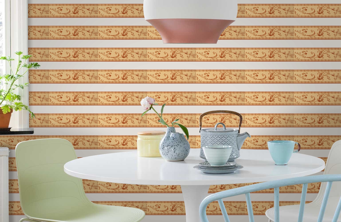 Обои 5288-34 фото в интерьере кухни