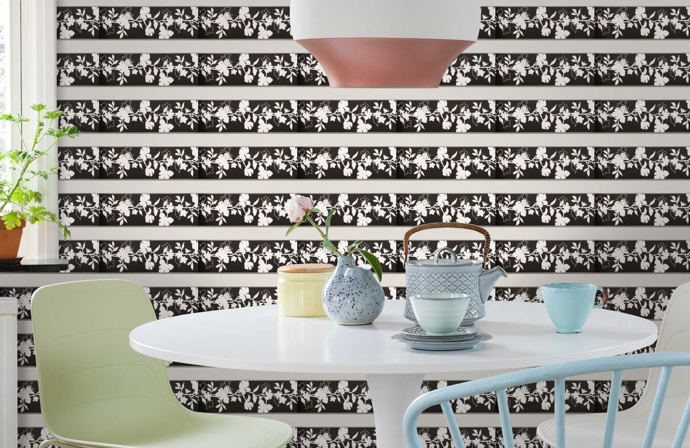 Обои 5510-16 фото в интерьере кухни