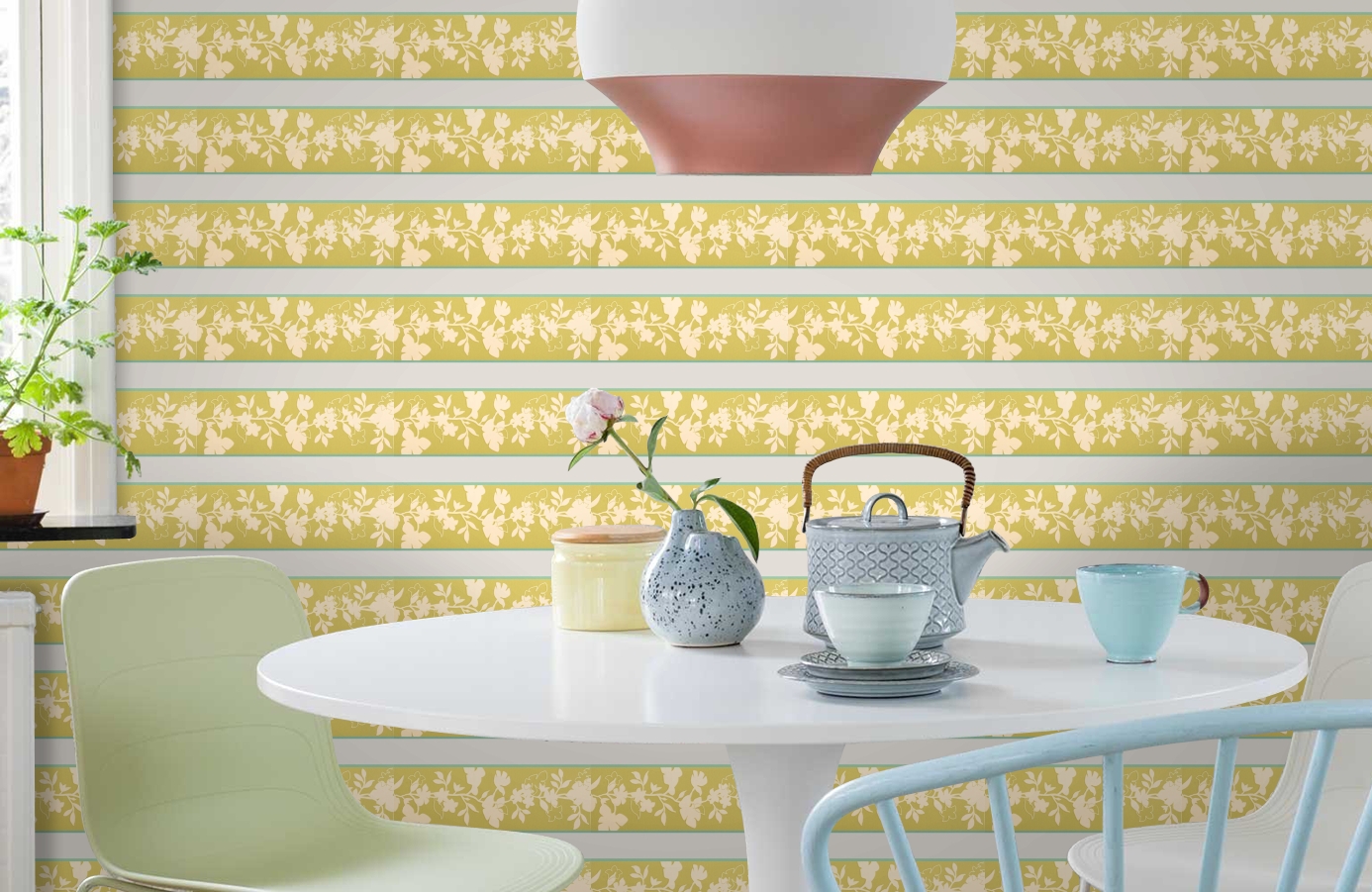 Обои 5510-30 фото в интерьере кухни