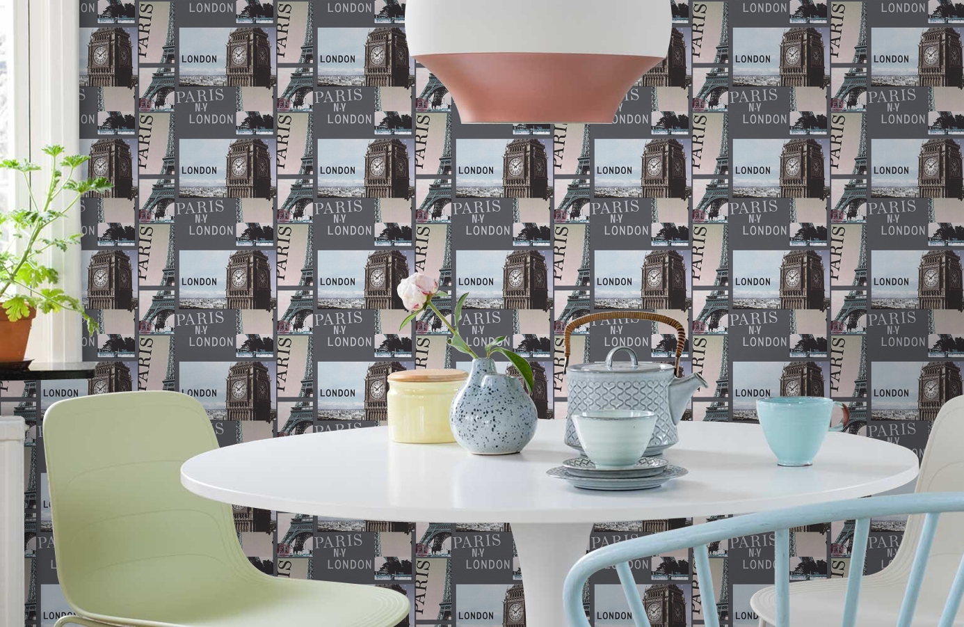 Обои 95850-1 фото в интерьере кухни