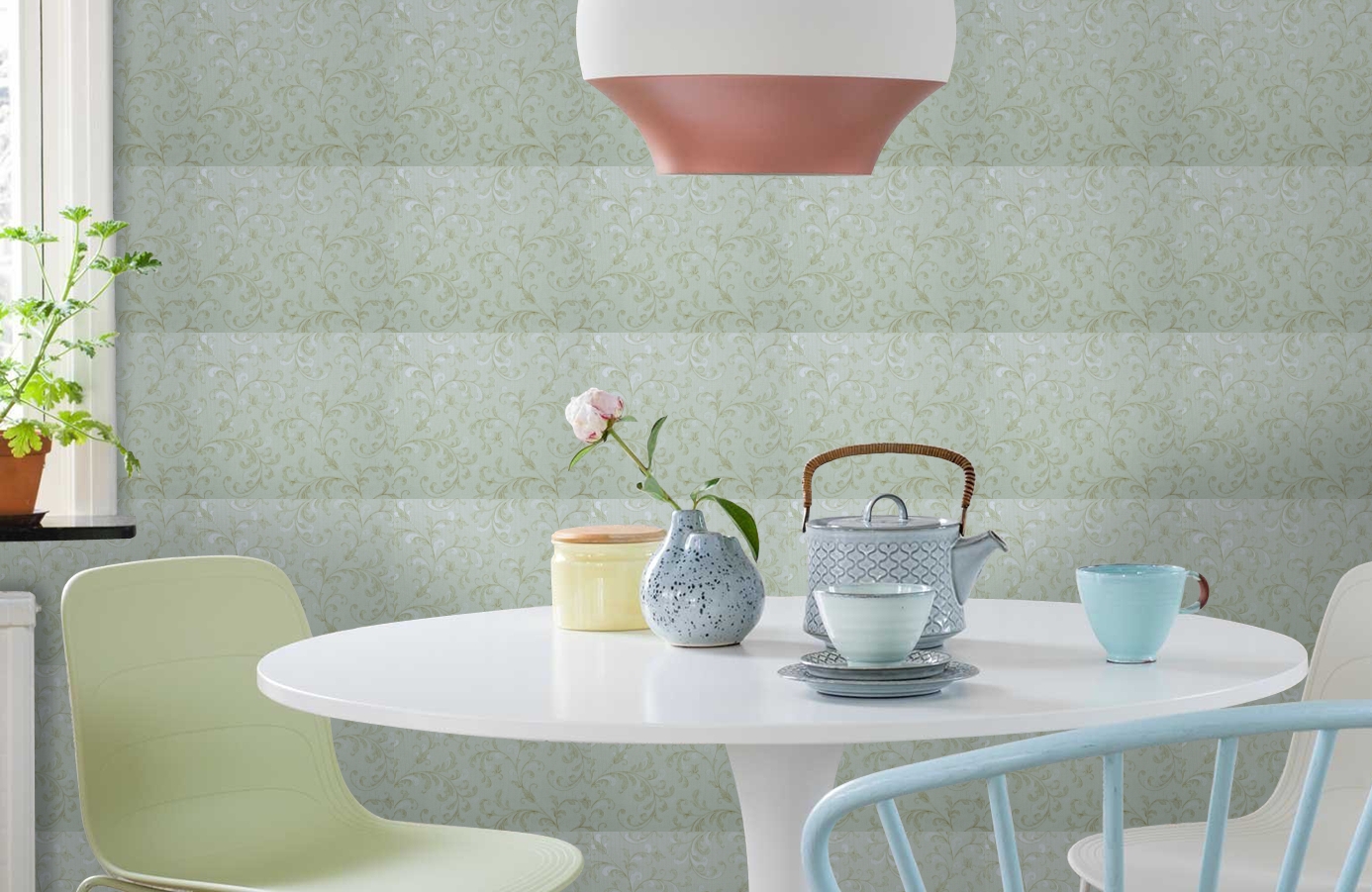 Обои 6550-1 фото в интерьере кухни