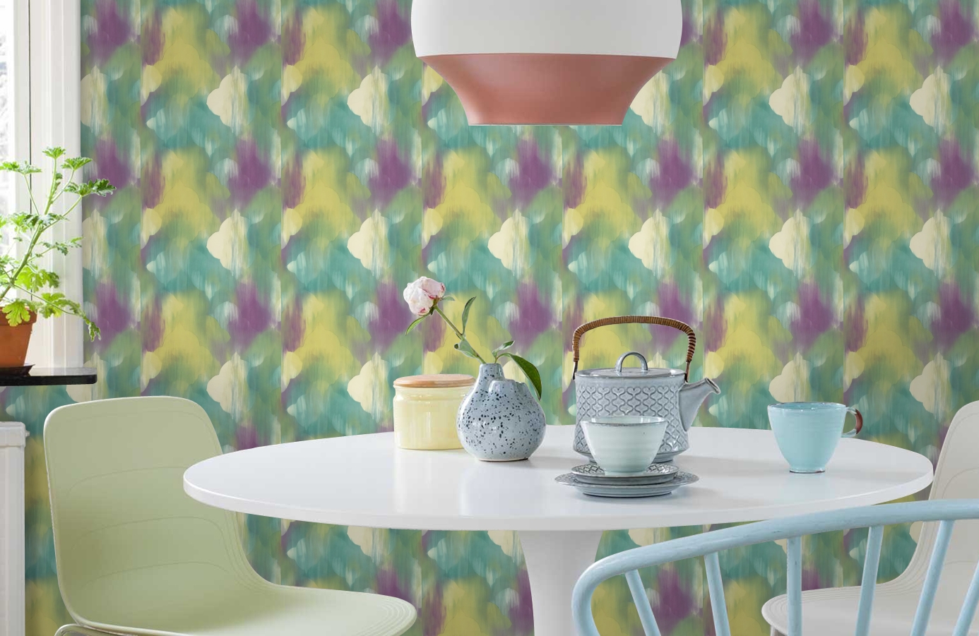 Обои AH40309 фото в интерьере кухни