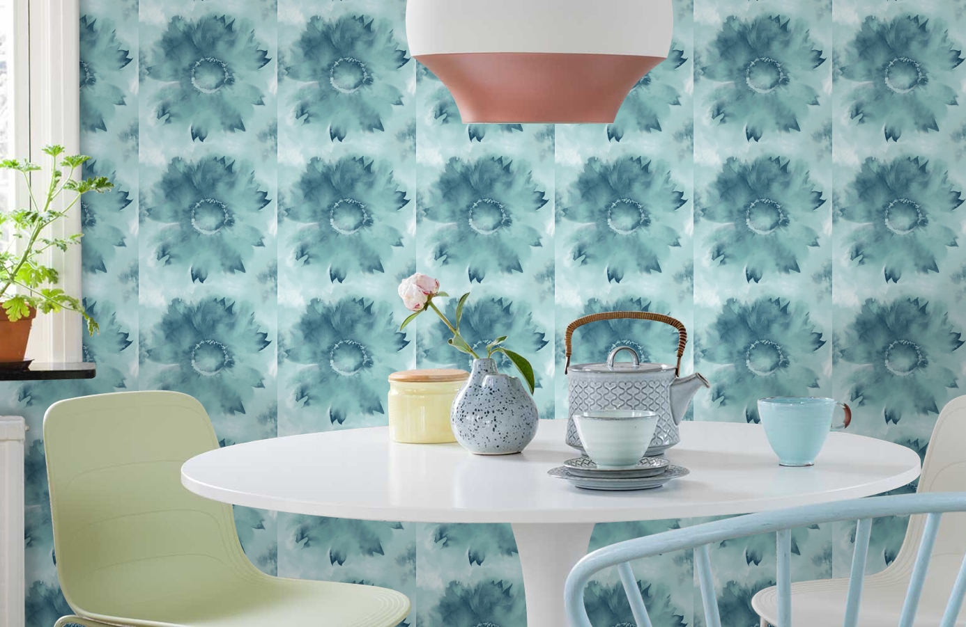 Обои AH40502 фото в интерьере кухни