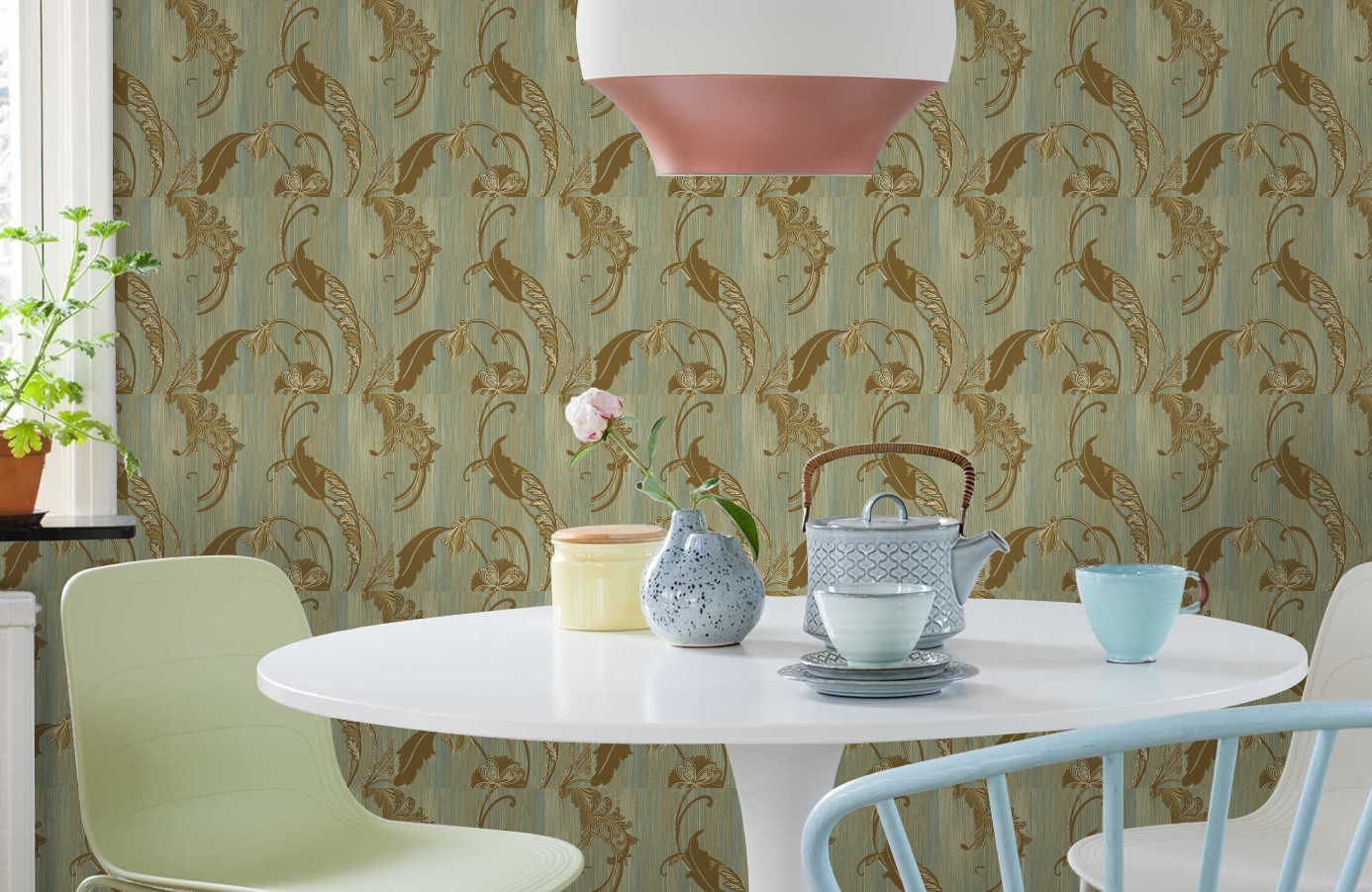 Обои DV40504 фото в интерьере кухни