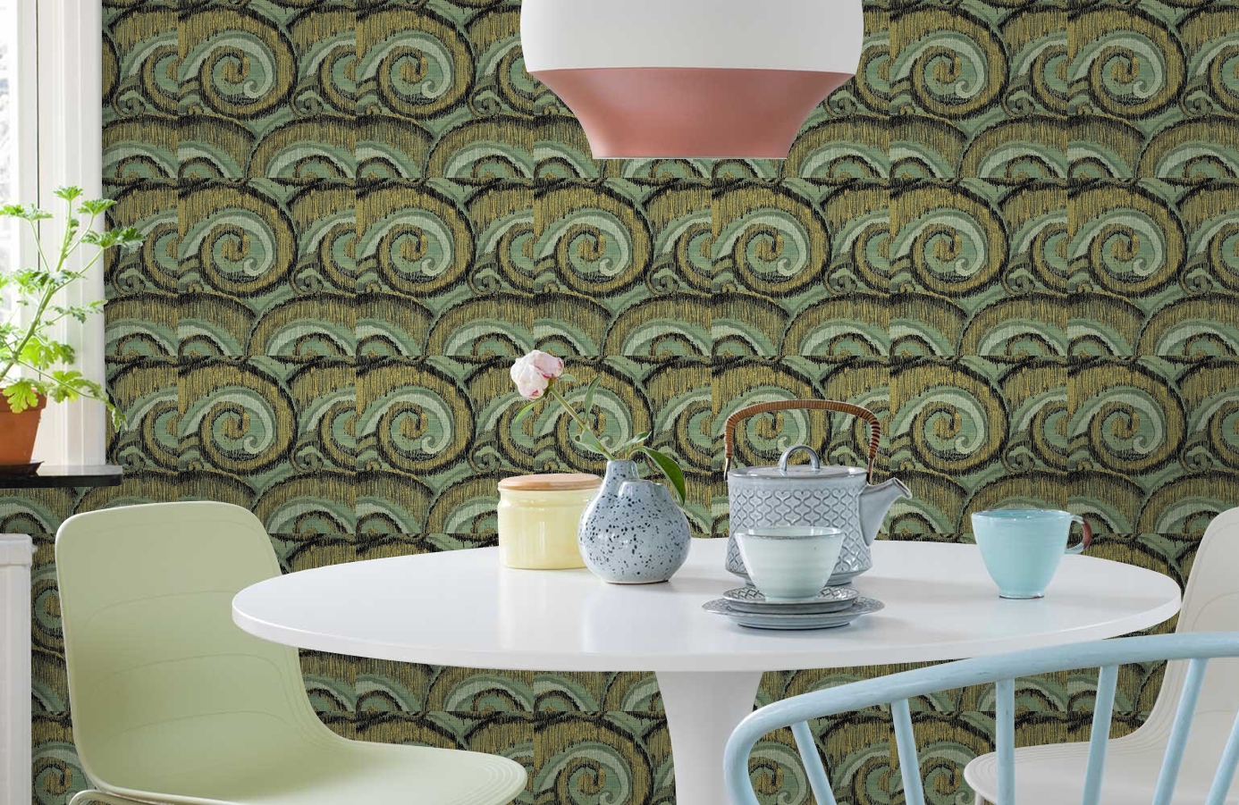 Обои DV40804 фото в интерьере кухни