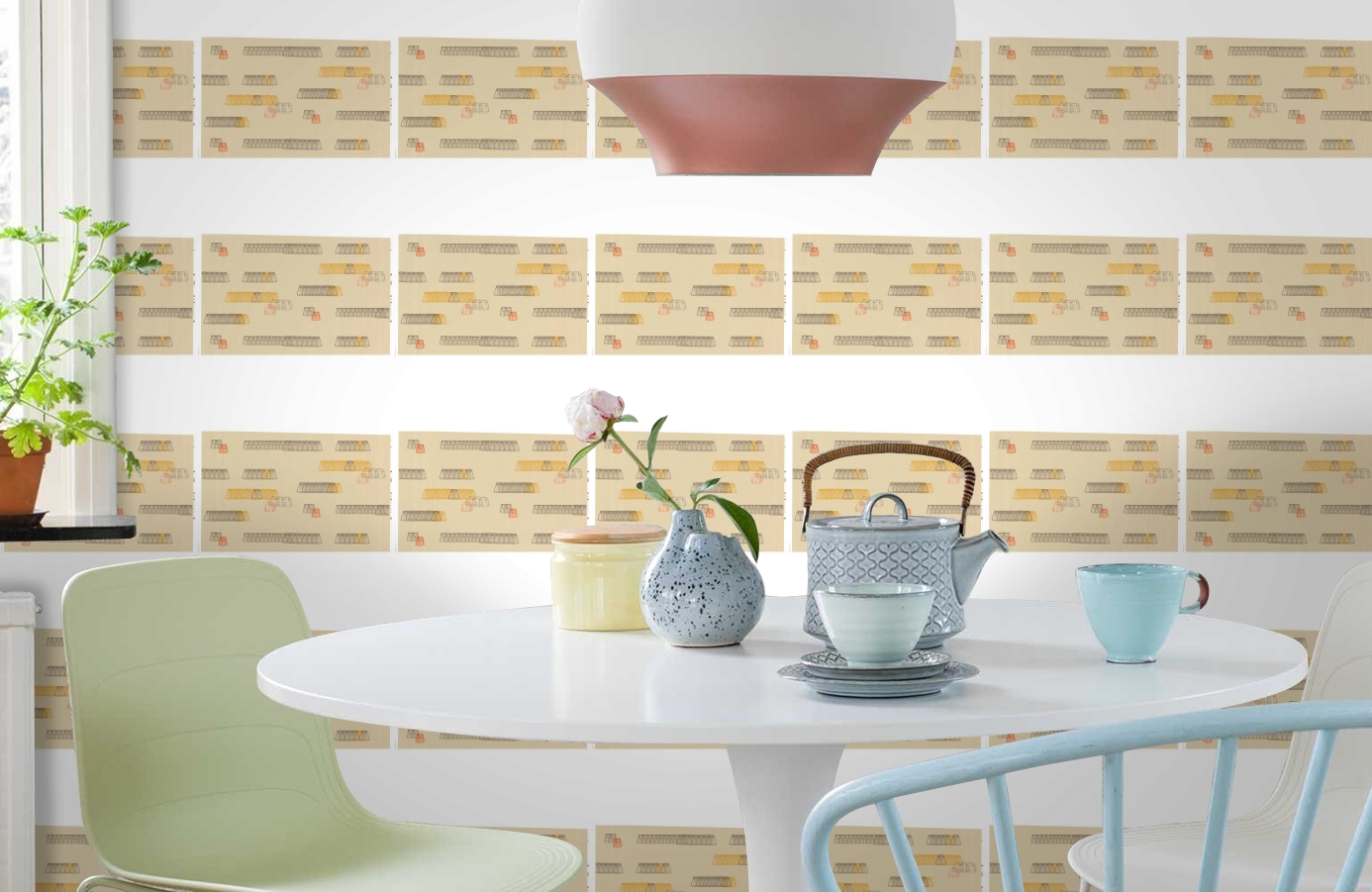 Обои 2004-3 фото в интерьере кухни