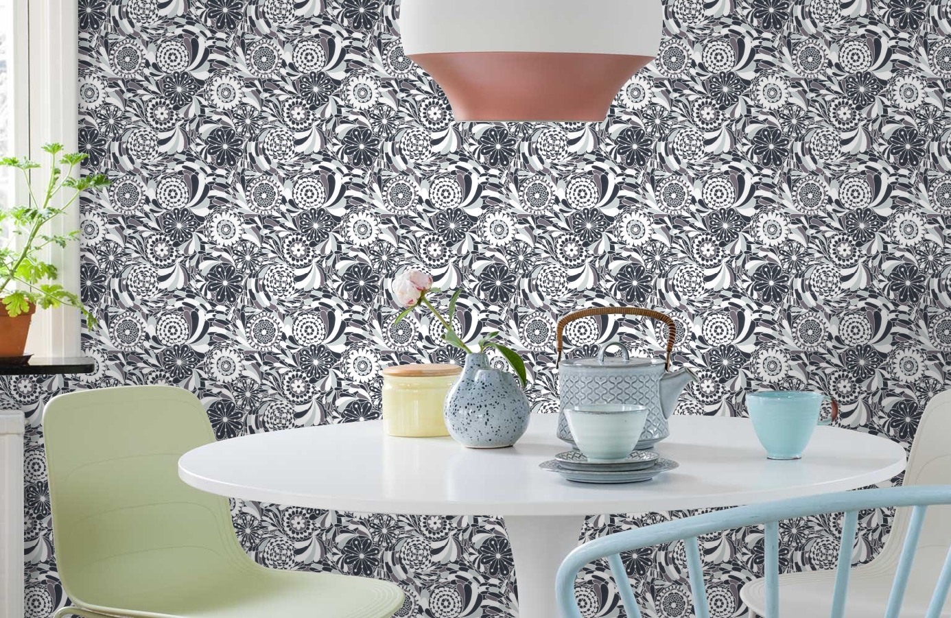 Обои 2005-1 фото в интерьере кухни