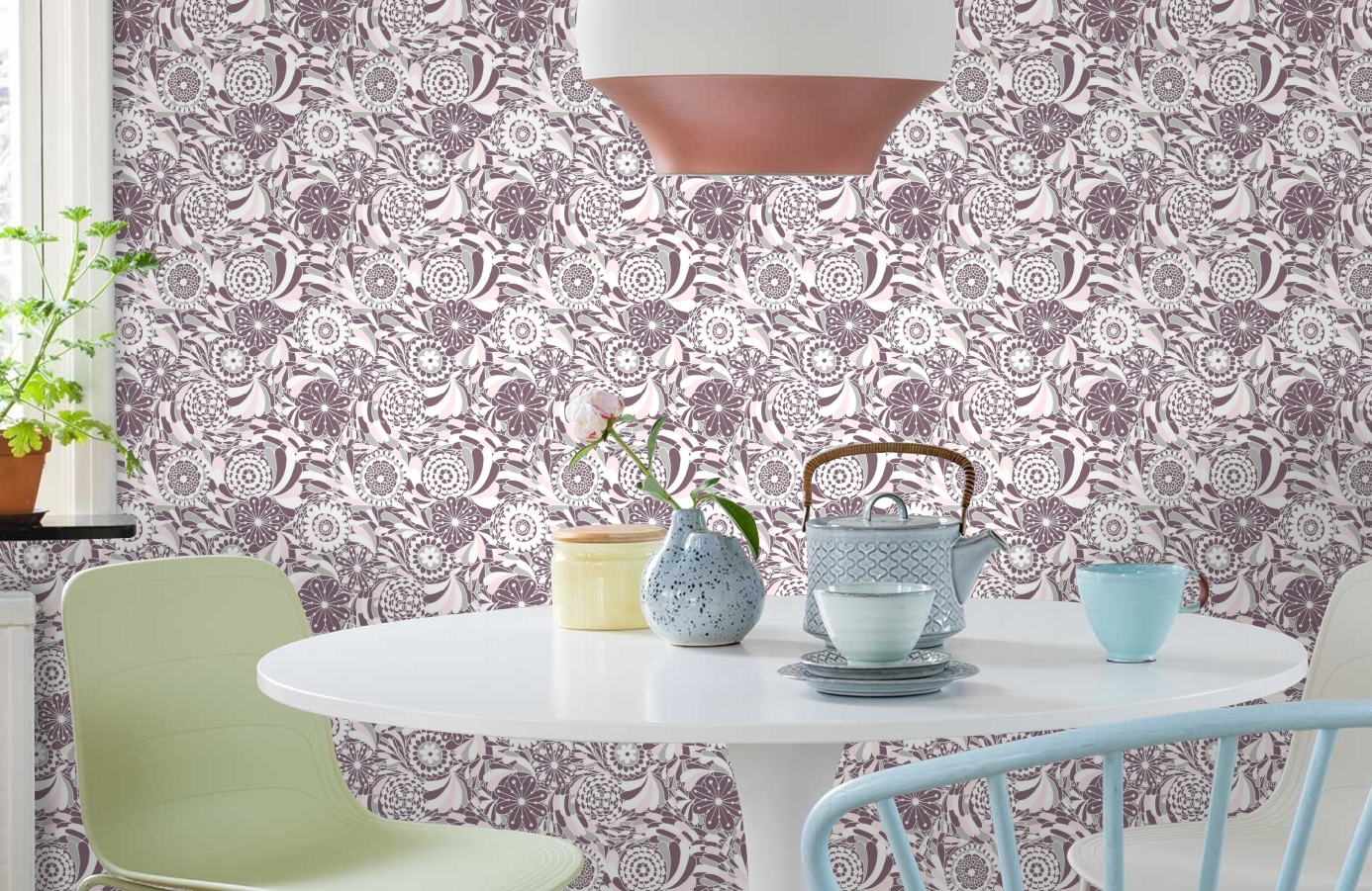 Обои 2005-3 фото в интерьере кухни