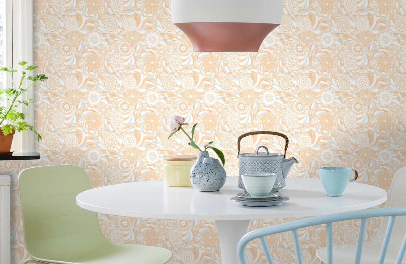 Обои 2005-4 фото в интерьере кухни