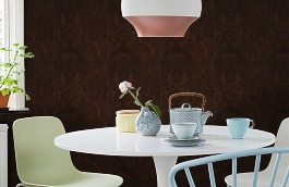 Обои Kew Taupe фото в интерьере кухни превью