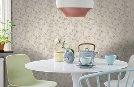 Обои Aviary Toile Bisque фото в интерьере кухни превью