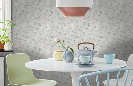 Обои Aviary Toile La Mer фото в интерьере кухни превью