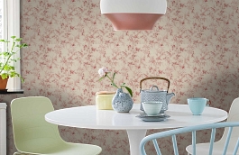 Обои Aviary Toile Rouge фото в интерьере кухни превью