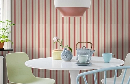 Обои Remi Stripe Rouge фото в интерьере кухни превью