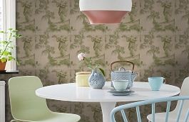 Обои Chinesetoile-Lotusgreen-W фото в интерьере кухни превью