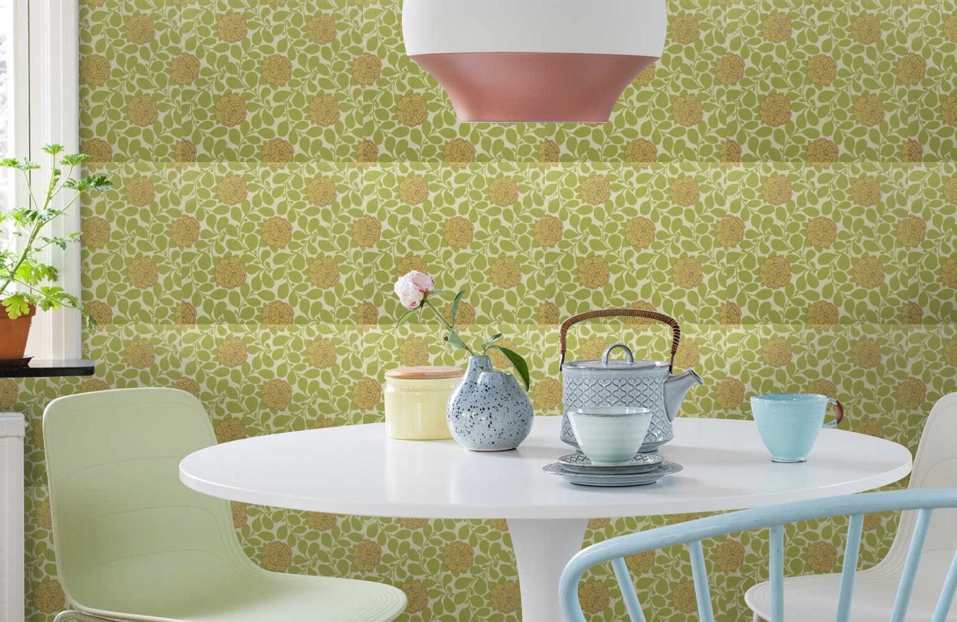 Обои 9700V1 фото в интерьере кухни