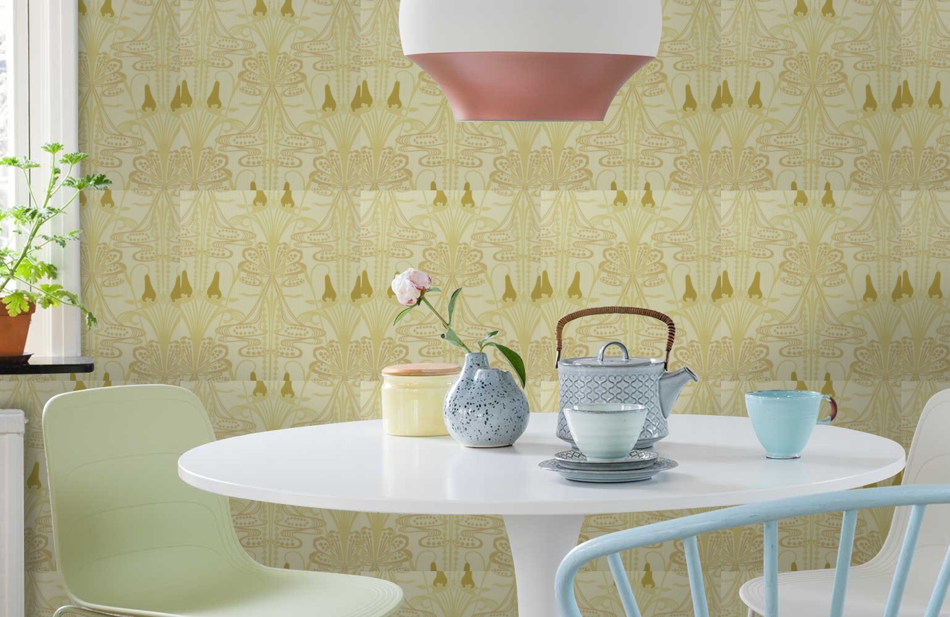 Обои 9720E2 фото в интерьере кухни