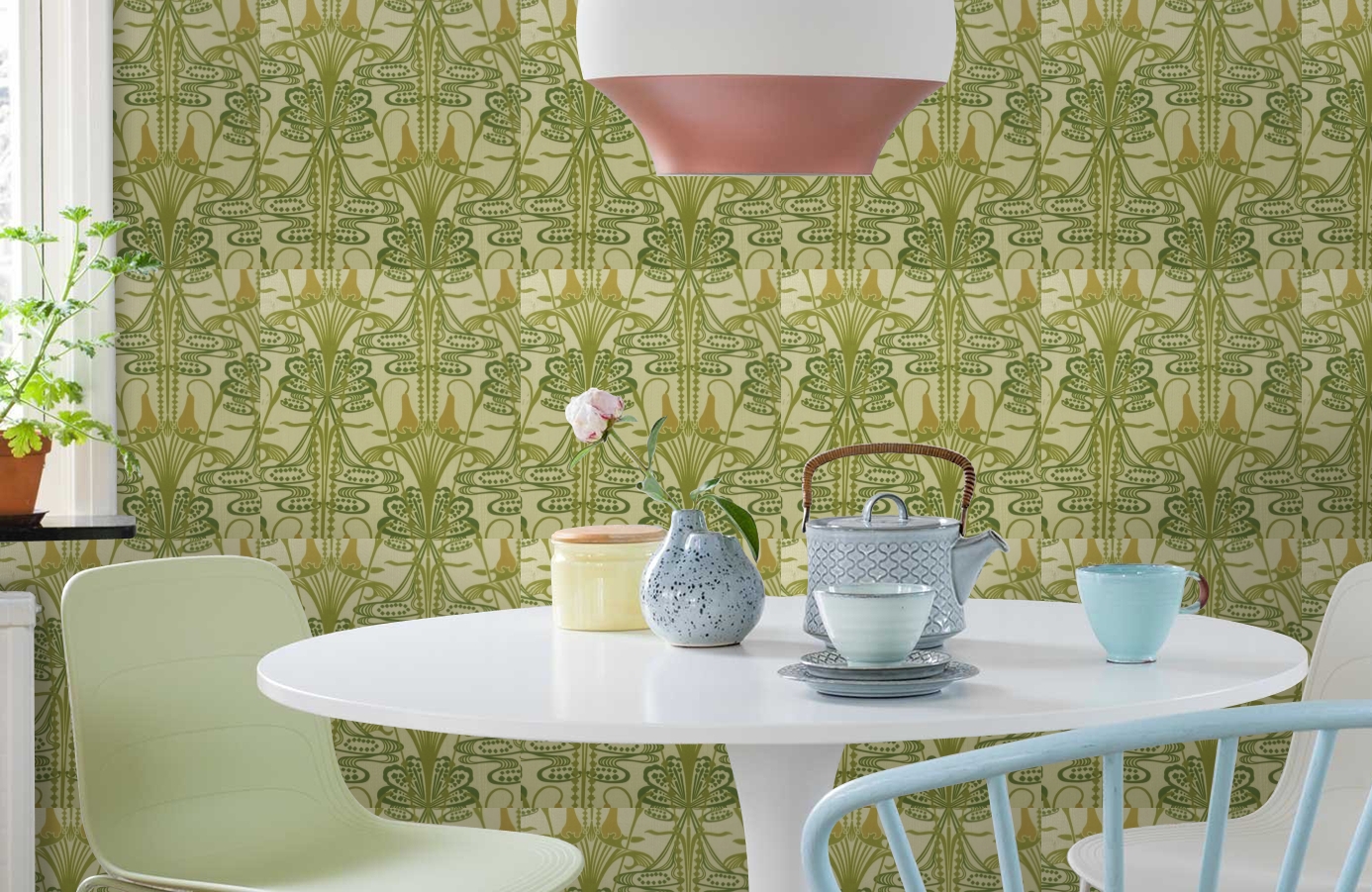 Обои 9720V1 фото в интерьере кухни