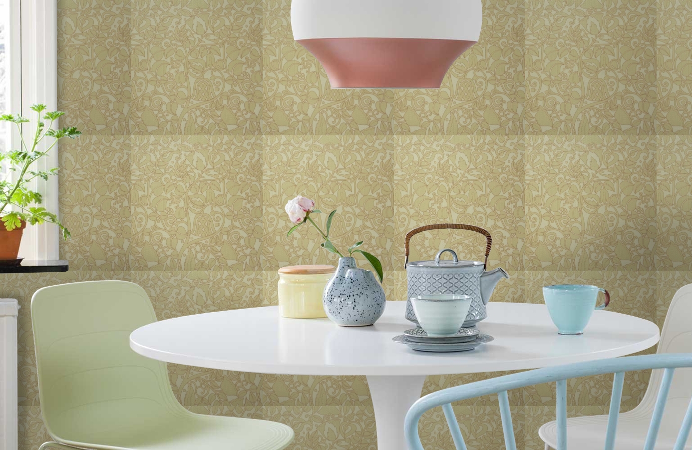 Обои 9730M2 фото в интерьере кухни